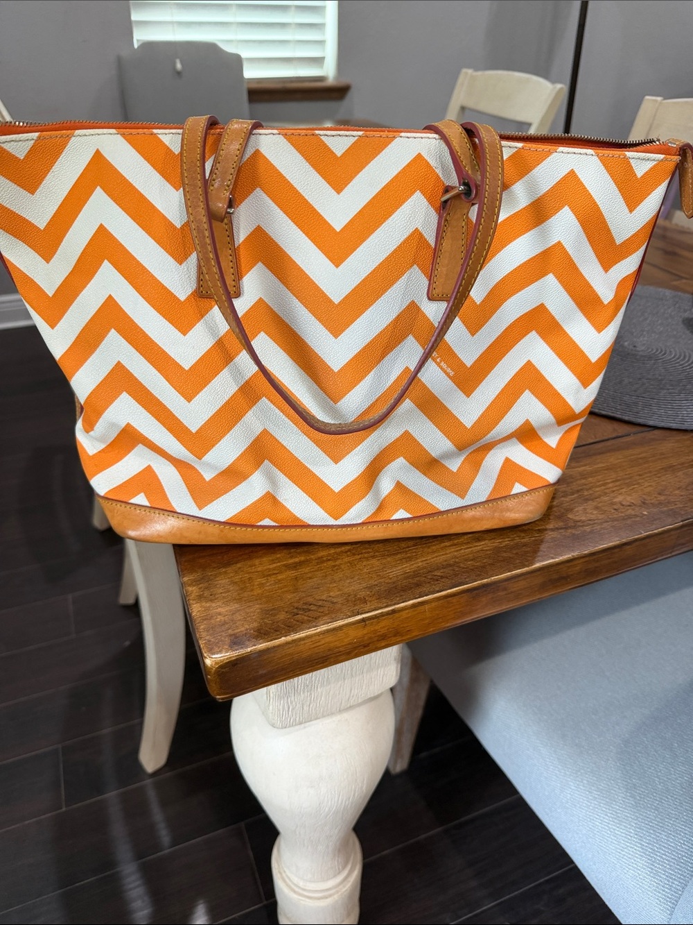 Dooney & Bourke Orange and White Chevron Tote - Picture 4 of 7